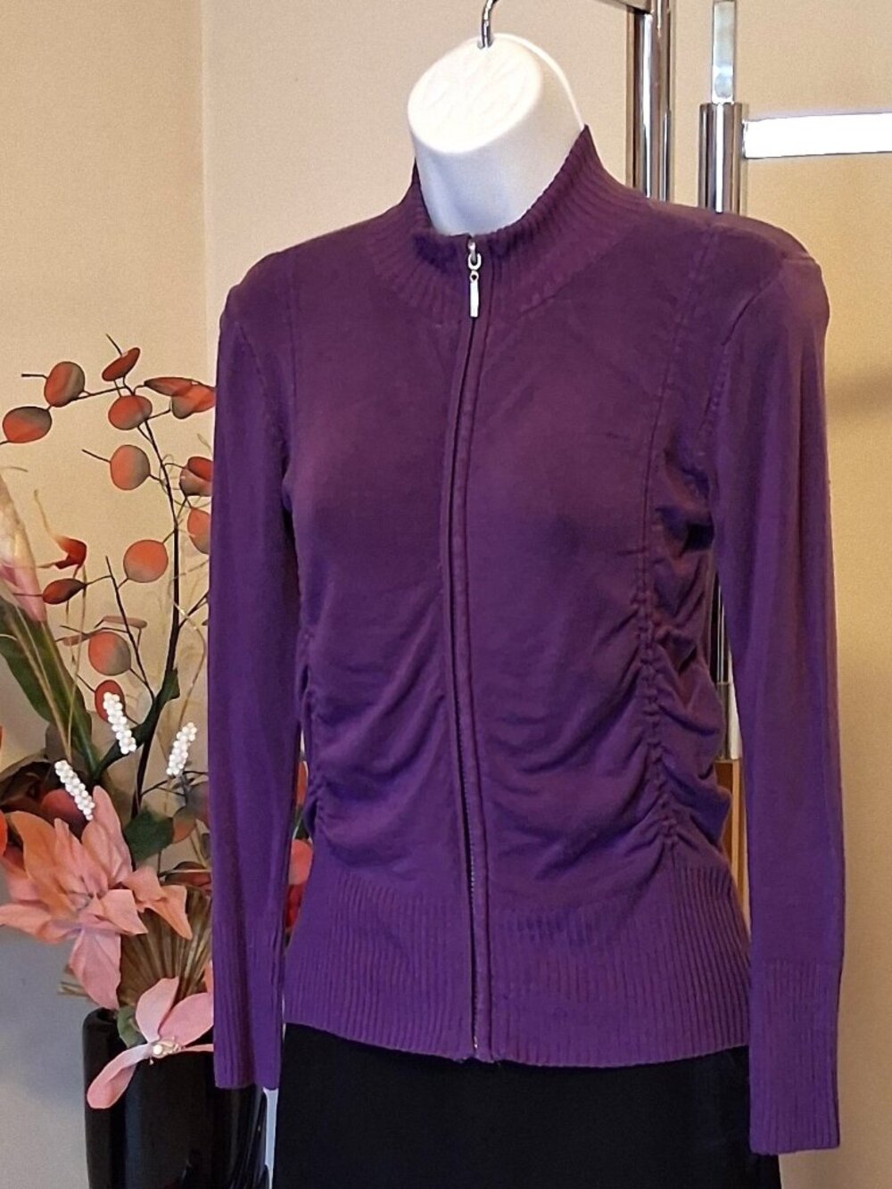 Quality Structured Knit Zip-Up Cardigan Sweater Women S Office Fall Winter Chic